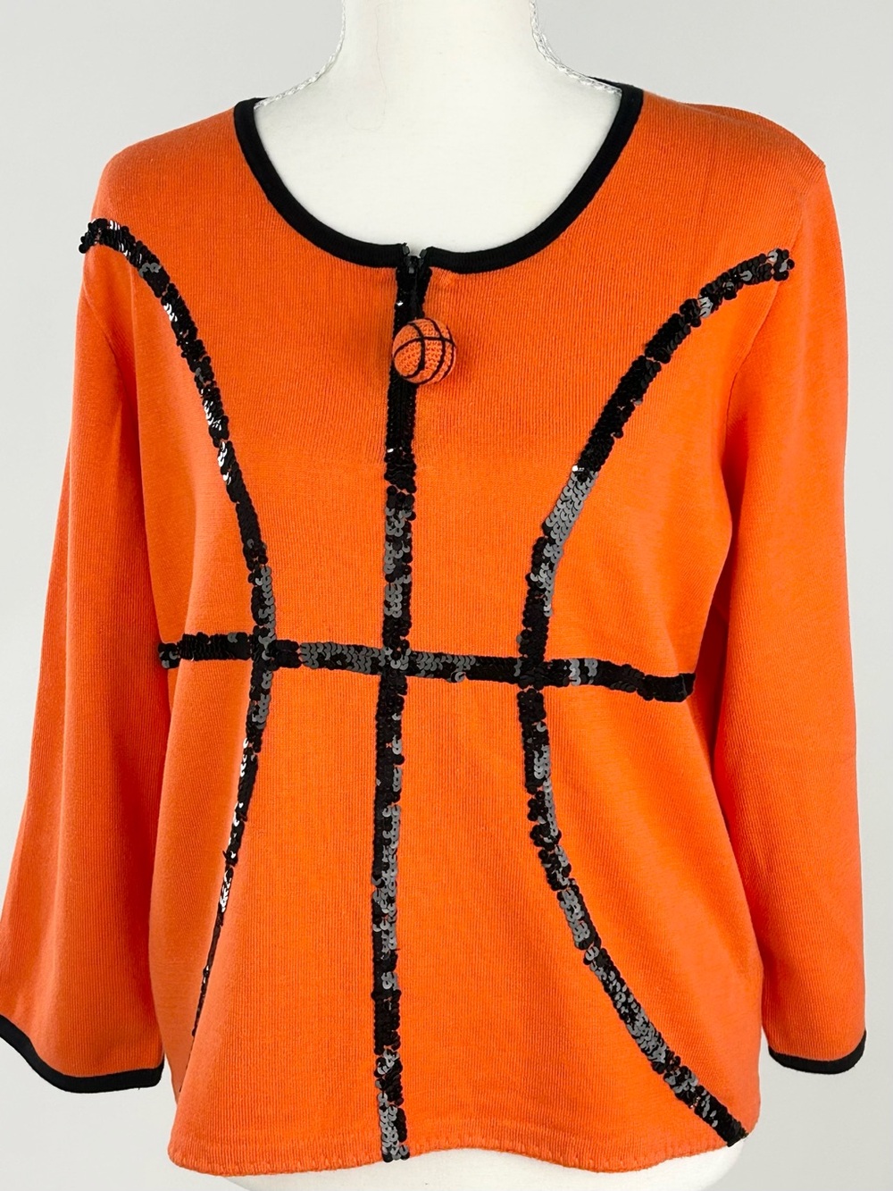 Vintage 2003 Michael Simon Event Basketball Sequin Sweater Orange Large Y2K